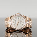 Rolex Land Dweller Rose 127385TBR — Gold Honeycomb Motif Baguette Dial Rose Gold Diamond Baguette 40mm