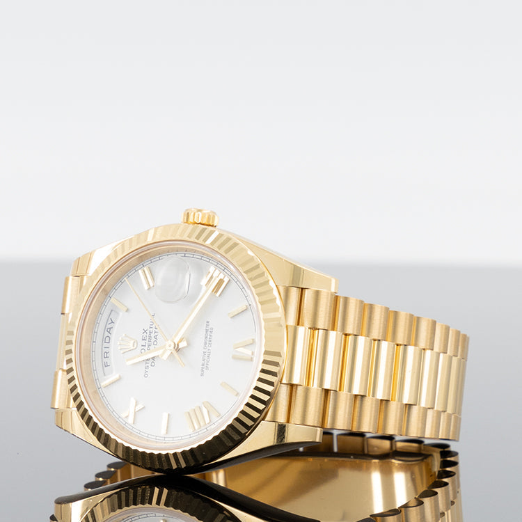 Rolex Day-Date 228238 — Gold White Roman Dial Yellow Gold 40mm