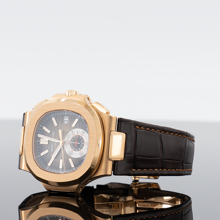 Patek Philippe Nautilus — Black Brown Dial Rose Gold Leather 40.5mm