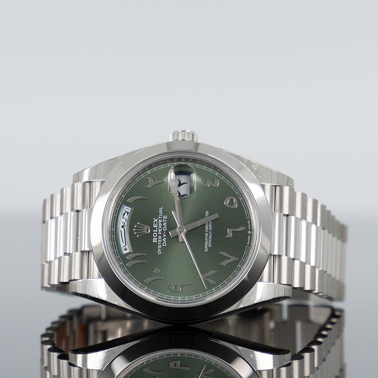 Rolex Day-Date 228206 — Green Dial Arabic Dial Platinum 40mm