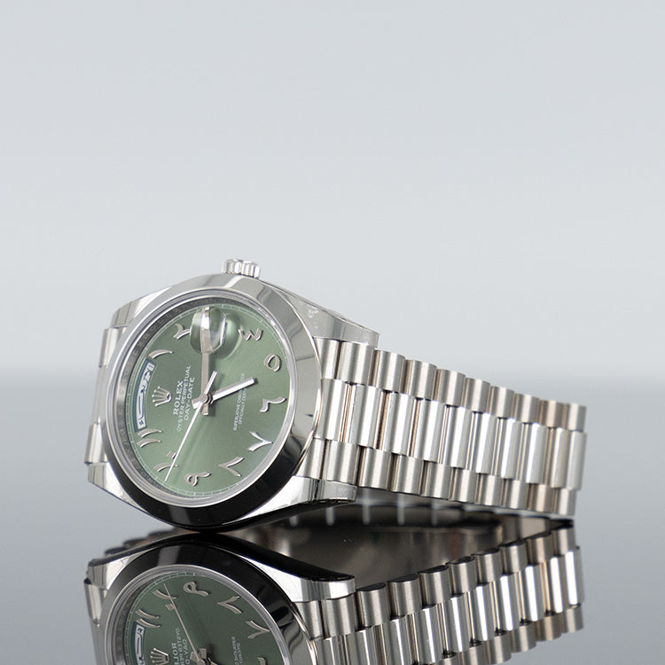 Rolex Day-Date 228206 — Green Dial Arabic Dial Platinum 40mm