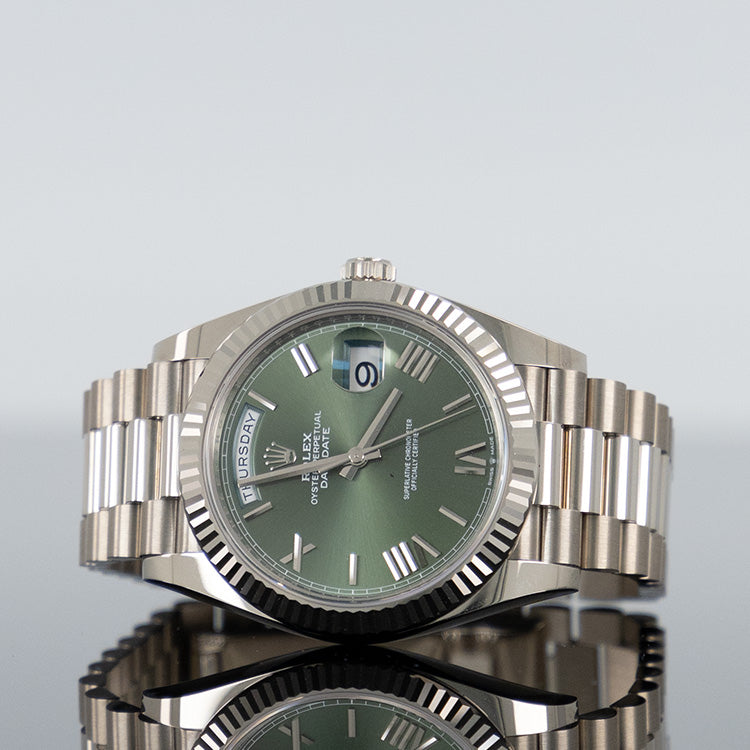 Rolex Day-Date 228239 — White Gold Green Roman Dial White Gold 40mm