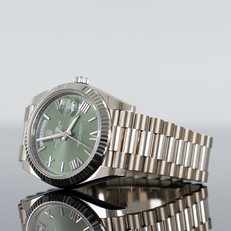 Rolex Day-Date 228239 — White Gold Green Roman Dial White Gold 40mm