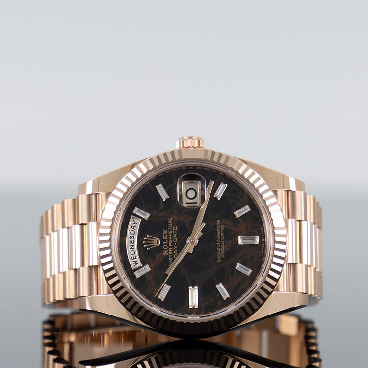 Rolex Day-Date 228235 — Rose Gold Baguette Eisenkiesel Dial Rose Gold Baguette 40mm