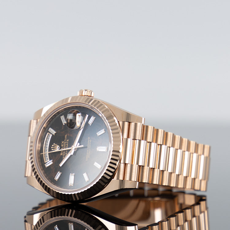 Rolex Day-Date 228235 — Rose Gold Baguette Eisenkiesel Dial Rose Gold Baguette 40mm