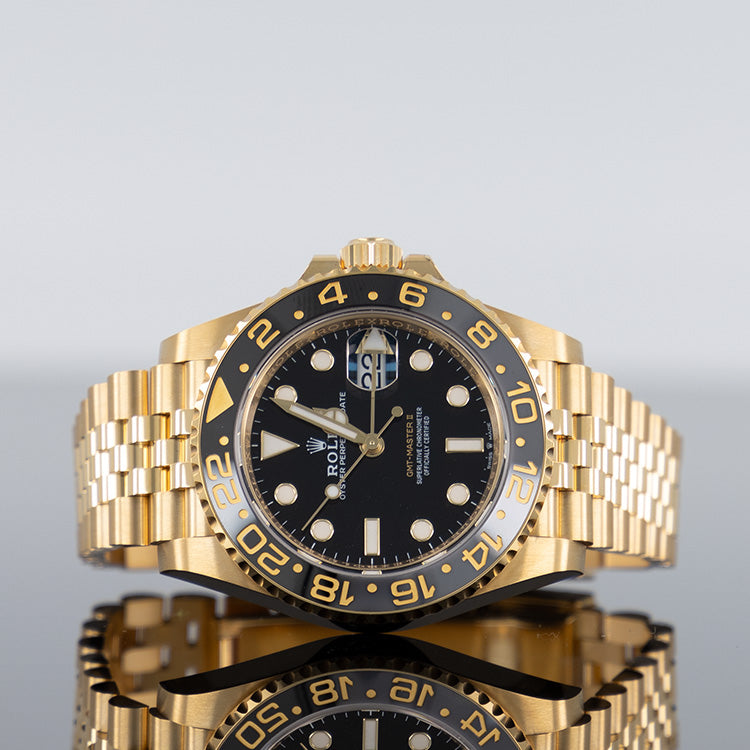 Rolex GMT-Master II 126718GRNR — Black Dial Yellow Gold Jubilee 40mm