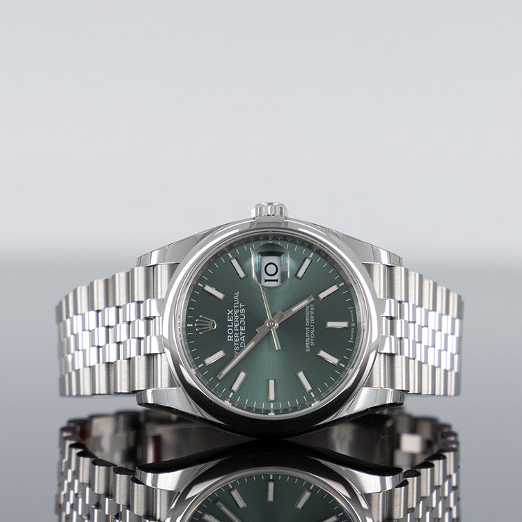 Rolex Datejust 126200 — Green Dial Steel Jubilee 36mm