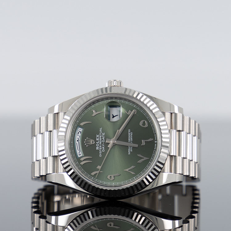 Rolex Day-Date 228236 — Green Arabic Dial Platinum 40mm