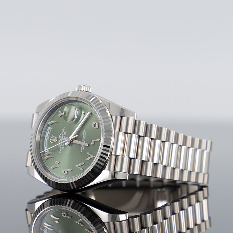 Rolex Day-Date 228236 — Green Arabic Dial Platinum 40mm