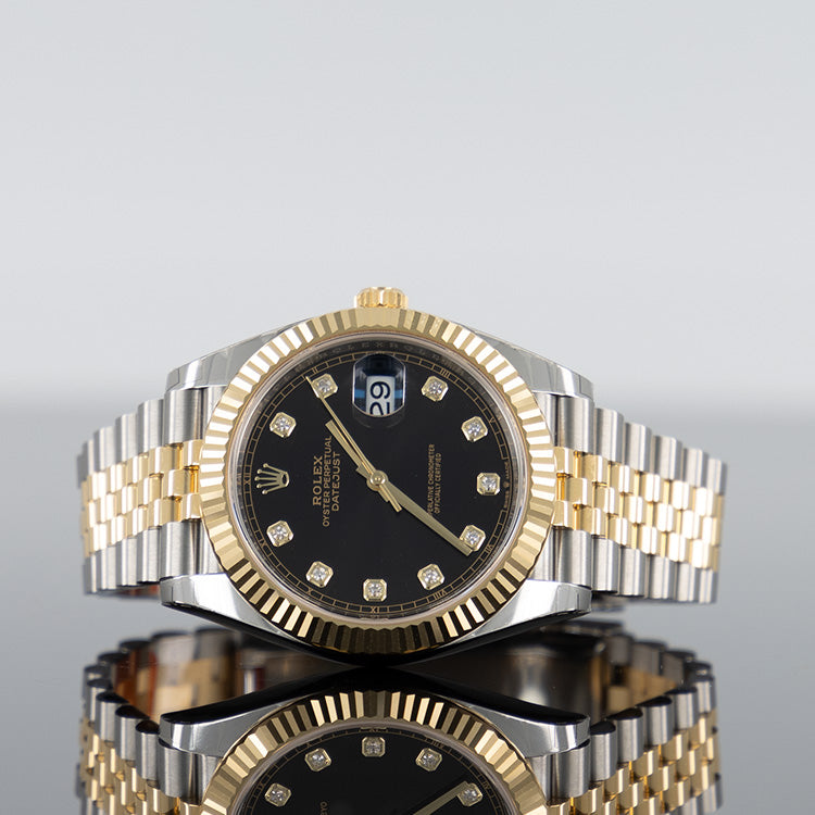 Rolex Datejust 126333 — Gold Fluted Black Diamond Dial Yellow Gold Steel Diamond 41mm
