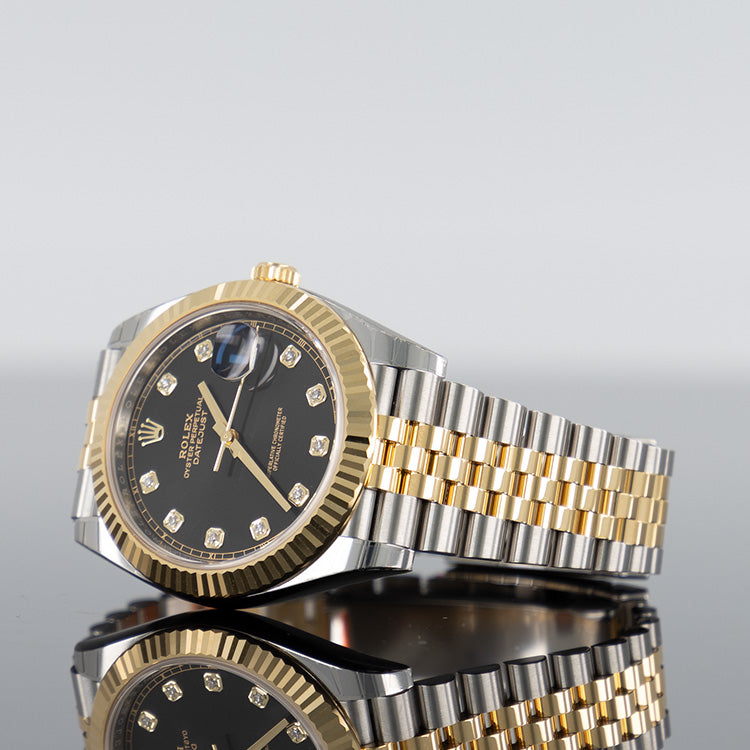 Rolex Datejust 126333 — Gold Fluted Black Diamond Dial Yellow Gold Steel Diamond 41mm