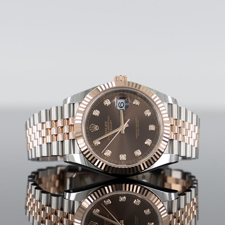 Rolex Datejust 126331 — Gold Fluted Chocolate Diamond Dial Rose Gold Steel Diamond 41mm