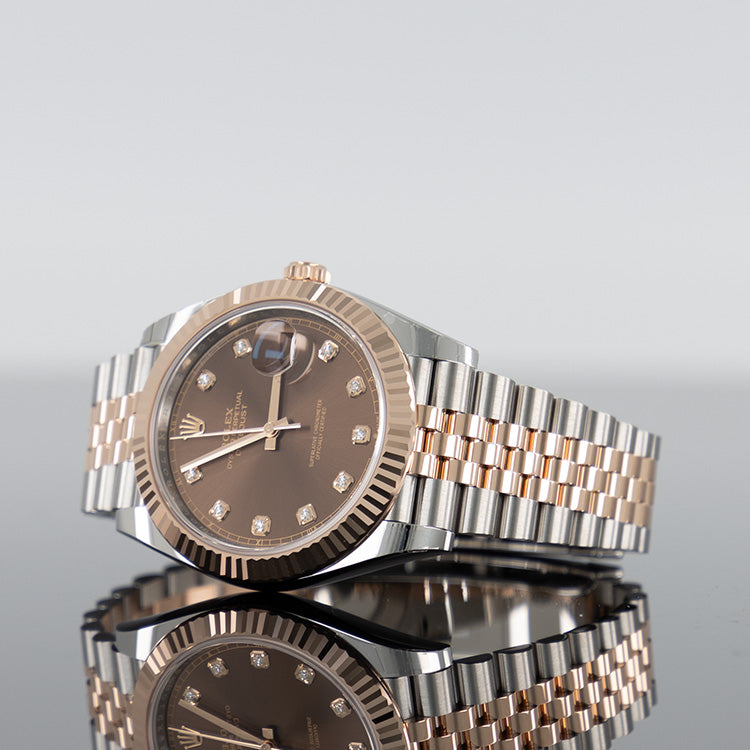 Rolex Datejust 126331 — Gold Fluted Chocolate Diamond Dial Rose Gold Steel Diamond 41mm