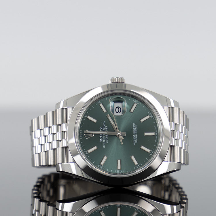 Rolex Datejust 126300 — Green Index Dial Steel Jubilee 41mm