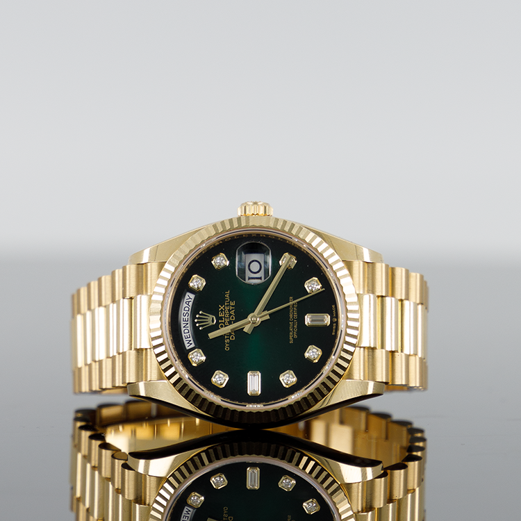 Rolex Day-Date 128238 — Gold Ombre Fluted Diamond Dial Yellow Gold Diamond 36mm