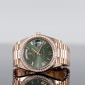 Rolex Day-Date 228345 — Green Roman Dial Rose Gold Diamond 40mm