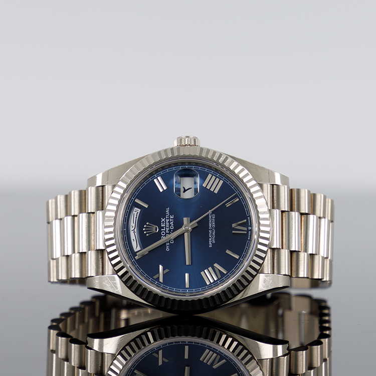 Rolex Day-Date 228239 — Gold Arabic Blue Roman Dial White Gold 40mm