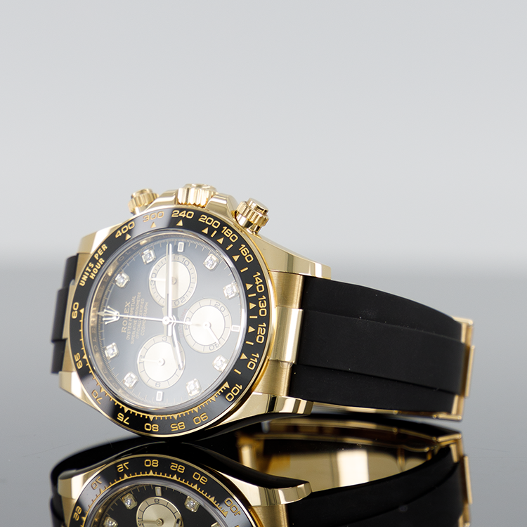 Rolex Daytona 126518LN — Black Yellow Sub Dial Yellow Gold Diamond Oysterflex 40mm