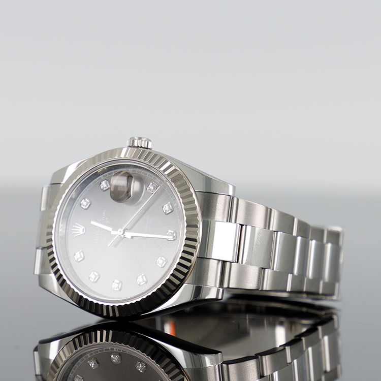 Rolex Datejust 126334 — Grey Diamond Fluted Dial Oystersteel Diamond 41mm
