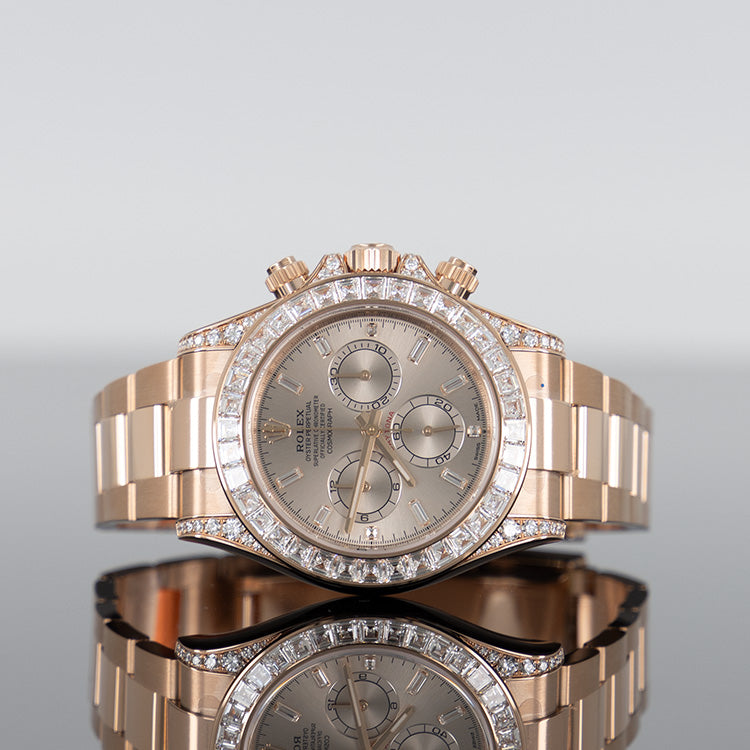 Rolex Daytona 126595TBR — Rose Gold Sundust Baguette Dial Rose Gold Baguette 40mm