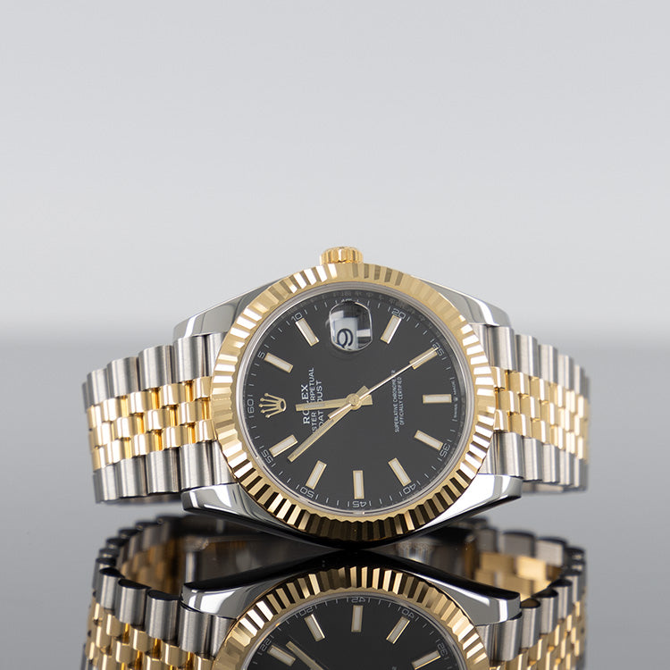 Rolex Datejust 126333 — Gold Fluted Bezel Black Dial Yellow Gold Steel Jubilee 41mm