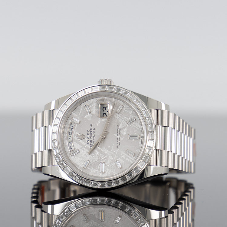 Rolex Day-Date 228396TBR — Meteorite Baguette Dial Platinum Baguette 40mm