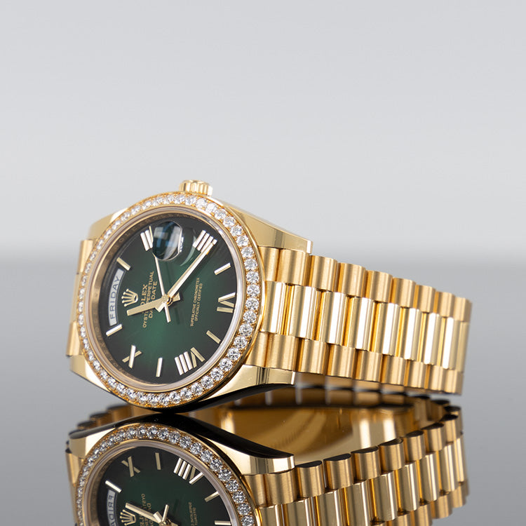 Rolex Day-Date 228348RBR — Gold Ombre Green Dial Yellow Gold 40mm