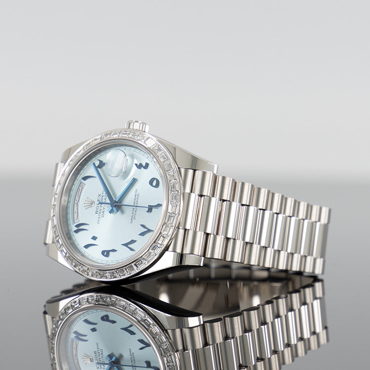 Rolex Day-Date 228396TBR — Blue Dial Platinum 40mm