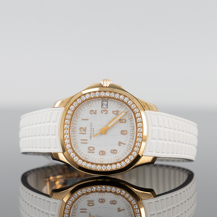 Patek Philippe Aquanaut — Gold Diamond Bezel White Dial Rose Gold Diamond 38.8mm