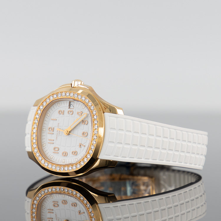 Patek Philippe Aquanaut — Gold Diamond Bezel White Dial Rose Gold Diamond 38.8mm