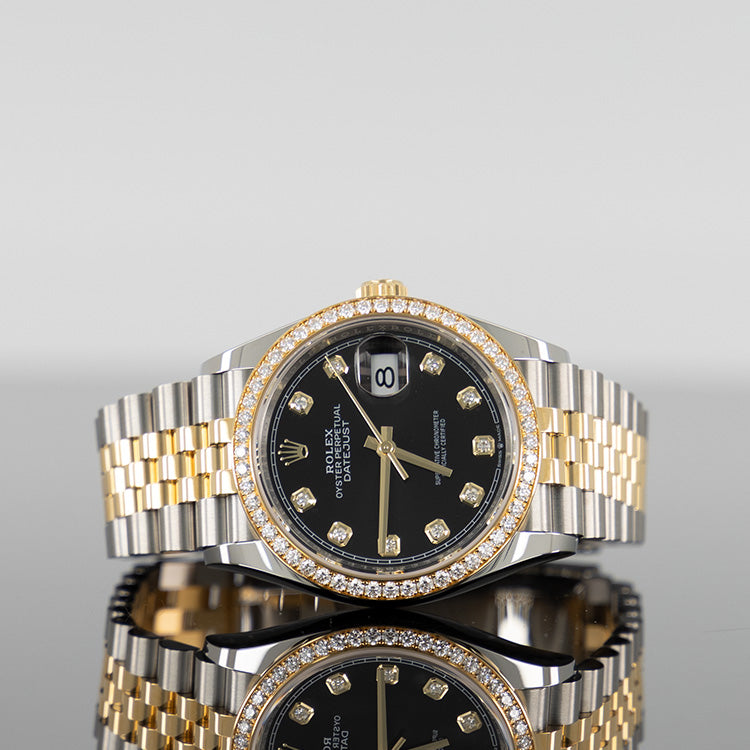Rolex Datejust 126283RBR — Gold Black Diamond Dial Yellow Gold Steel Diamond 36mm