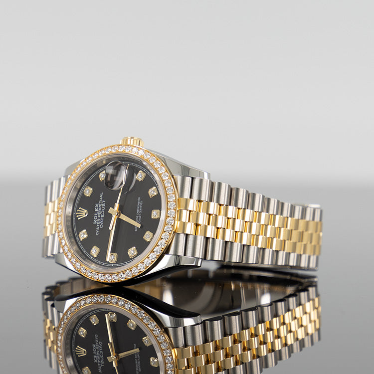 Rolex Datejust 126283RBR — Gold Black Diamond Dial Yellow Gold Steel Diamond 36mm
