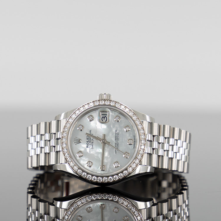 Rolex Datejust 278384RBR — Mother Of Pearl White Diamond Dial White Gold Steel Diamond 31mm