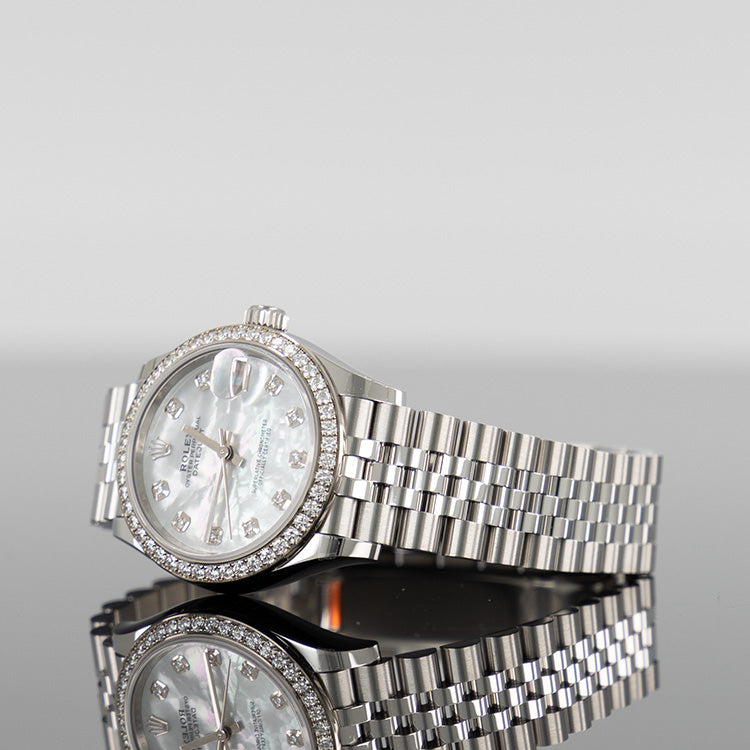 Rolex Datejust 278384RBR — Mother Of Pearl White Diamond Dial White Gold Steel Diamond 31mm