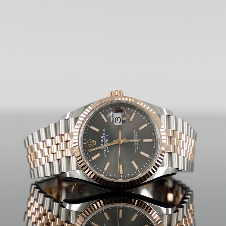 Rolex Datejust 126231 — Gold Fluted Grey Index Dial Rose Gold Steel 36mm
