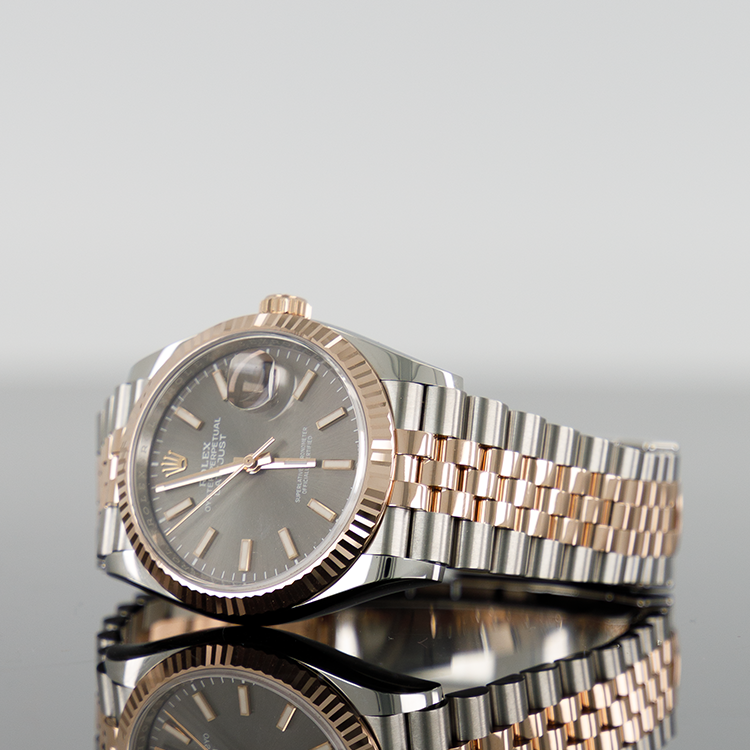 Rolex Datejust 126231 — Gold Fluted Grey Index Dial Rose Gold Steel 36mm
