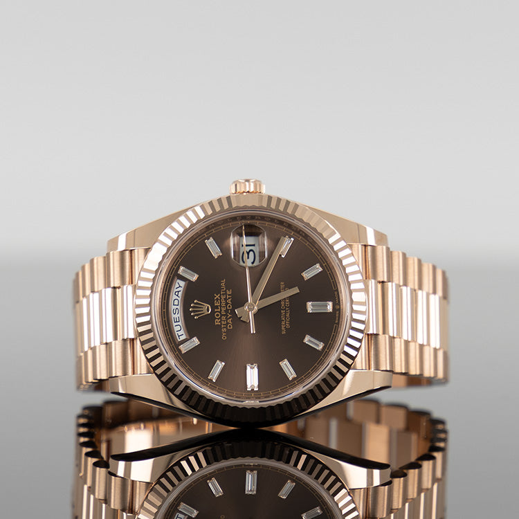 Rolex Day-Date 228235 — Rose Gold Chocolate Baguette Dial Rose Gold Baguette 40mm