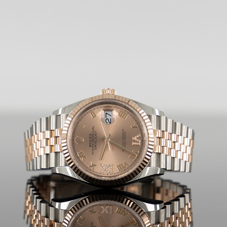 Rolex Datejust 126231 — Rose Dial Rose Gold Steel Diamond 36mm