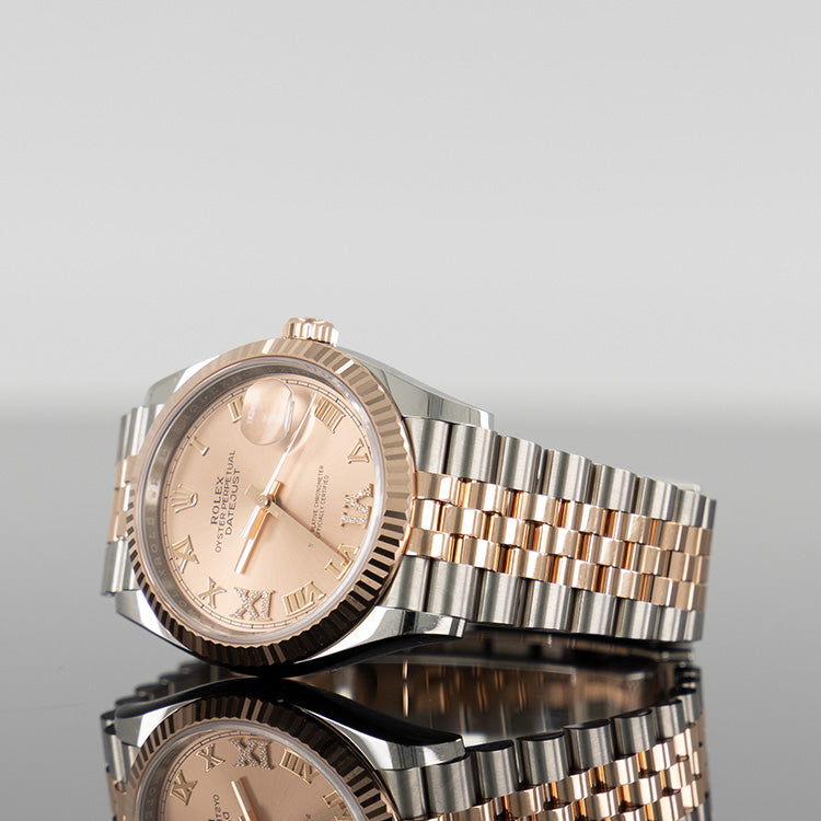 Rolex Datejust 126231 — Rose Dial Rose Gold Steel Diamond 36mm