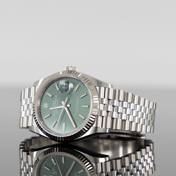 Rolex Datejust 126234 — Green Index Dial Steel Jubilee 36mm