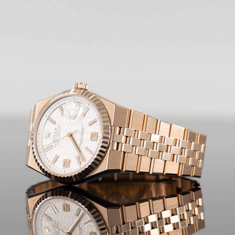 Rolex Rolox Land Dweller 127335 — Gold White Honeycomb Motif Dial Rose Gold 40mm