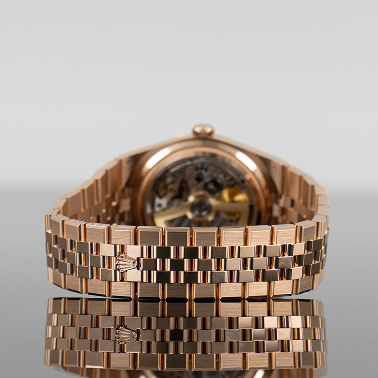 Rolex Rolox Land Dweller 127335 — Gold White Honeycomb Motif Dial Rose Gold 40mm