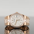 Rolex Land Dweller Rose 127385TBR — Gold Honeycomb Motif Baguette Dial Rose Gold Diamond Baguette 40mm